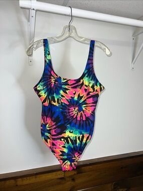 PINK Victoria's Secret Neon Rainbow Tie Dye One Piece Bathing Suit- M